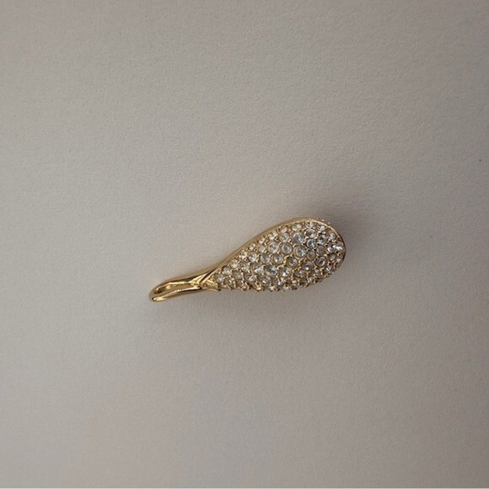 Swarovski Signed Gold Tone‎ Teardrop Pendant Crystals Vintage Necklace Charm